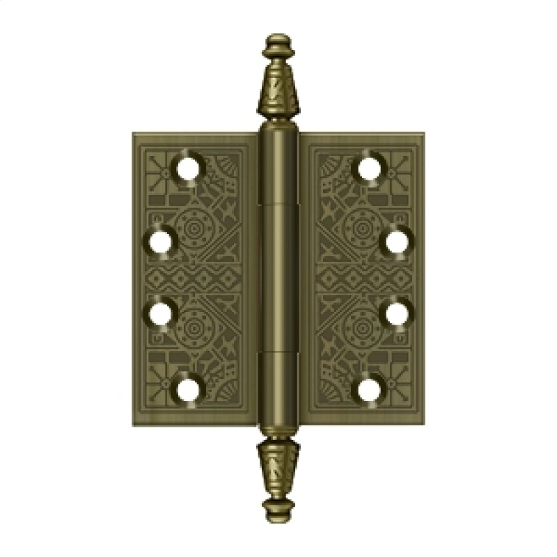 Deltana Architectural Hardware Specialty Solid Brass Hinges & Finials 4"x 4" Square Hinges pair - cabinetknobsonline