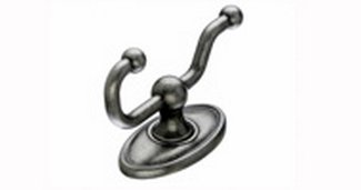 Top Knobs Bathroom Hardware Edwardian Bath Double Hook - Antique Pewter - Oval Back Plate - cabinetknobsonline