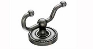 Top Knobs Bathroom Hardware Edwardian Bath Double Hook -Antique Pewter-Rope Back Plate - cabinetknobsonline