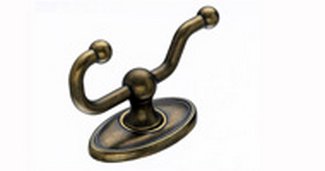 Top Knobs Bathroom Hardware Edwardian Bath Double Hook - German Bronze - Oval Back Plate - cabinetknobsonline