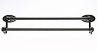 Top Knobs Bathroom Hardware Edwardian Bath 18" Double Towel Rod - Antique Pewter - Oval Back Plate - cabinetknobsonline