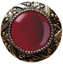 Notting Hill Cabinet Knob Victorian Jewel-Red Carnelian Brite Brass 1-5-16" diameter - cabinetknobsonline