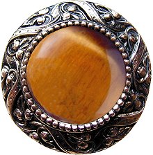 Notting Hill Cabinet Knob Victorian Jewel-Tiger Eye Brite Nickel 1-5-16" diameter - cabinetknobsonline