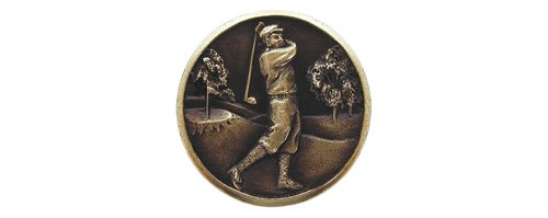 Notting Hill Cabinet Knob Gentleman Golfer Antique Brass  1-1-8" diameter - cabinetknobsonline