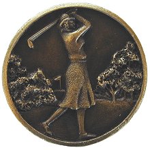 Notting Hill Cabinet Hardware Lady of the Links Antique Brass 1-1-8" diameter - cabinetknobsonline