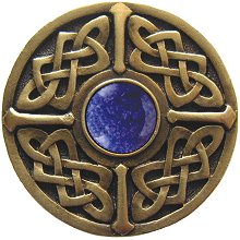 Notting Hill Cabinet Knob Celtic Jewel-Blue Sodalite Antique Brass  1-3-8" diameter - cabinetknobsonline