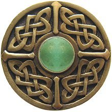 Notting Hill Cabinet Knob Celtic Jewel-Green Aventurine Antique Brass 1-3-8" diameter - cabinetknobsonline