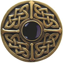 Notting Hill Cabinet Knob Celtic Jewel-Onyx Antique Brass 1-3-8" diameter - cabinetknobsonline