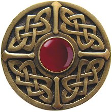 Notting Hill Cabinet Knob Celtic Jewel-Red Carnelian Antique Brass  1-3-8" diameter - cabinetknobsonline