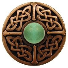 Notting Hill Cabinet Knob Celtic Jewel-Green Aventurine Antique Copper 1-3-8" diameter - cabinetknobsonline