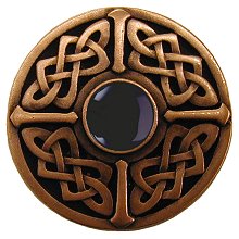 Notting Hill Cabinet Knob Celtic Jewel-Onyx Antique Copper  1-3-8" diameter - cabinetknobsonline