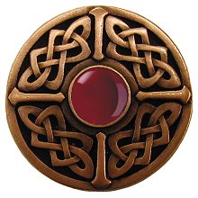 Notting Hill Cabinet Knob Celtic Jewel-Red Carnelian Antique Copper  1-3-8" diameter - cabinetknobsonline