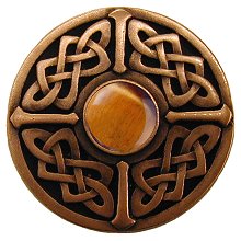 Notting Hill Cabinet Knob Celtic Jewel-Tiger Eye Antique Copper1-3-8" diameter - cabinetknobsonline