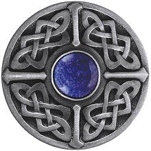 Notting Hill Cabinet Knob Celtic Jewel-Blue Sodalite Antique Pewter 1-3-8" diameter - cabinetknobsonline