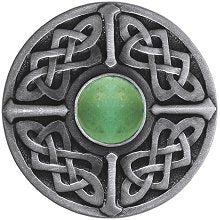 Notting Hill Cabinet Knob Celtic Jewel-Green Aventurine Antique Pewter 1-3-8" diameter - cabinetknobsonline