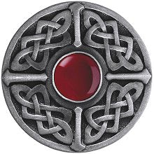 Notting Hill Cabinet Knob Celtic Jewel-Red Carnelian Antique Pewter 1-3-8" diameter - cabinetknobsonline