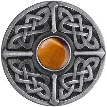 Notting Hill Cabinet Knobs Celtic Jewel-Tiger Eye Antique Pewter 1-3-8" diameter - cabinetknobsonline