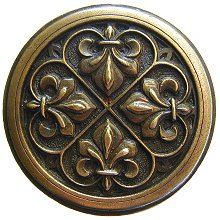 Notting Hill Cabinet Knob Fleur-de-Lis Antique Brass  1-3-8" diameter - cabinetknobsonline