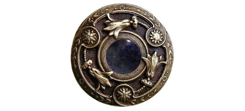 Notting Hill Cabinet Knob Jeweled Lily-Blue Sodalite Antique Brass 1-1-4" diameter - cabinetknobsonline