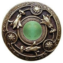 Notting Hill Cabinet Knob Jeweled Lily-Green Aventurine Antique Brass 1-1-4" diameter - cabinetknobsonline