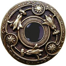 Notting Hill Cabinet Knob Jeweled Lily-Onyx Antique Brass 1-1-4" diameter - cabinetknobsonline