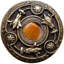 Notting Hill Cabinet Knob Jeweled Lily-Tiger Eye Antique Brass 1-1-4" diameter - cabinetknobsonline