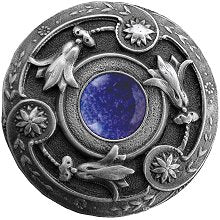 Notting Hill Cabinet Knob Jeweled Lily-Blue Sodalite Antique Pewter  1-1-4" diameter - cabinetknobsonline