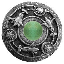 Notting Hill Cabinet Knob Jeweled Lily-Green Aventurine Antique Pewter 1-1-4" diameter - cabinetknobsonline