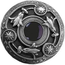 Notting Hill Cabinet Knob Jeweled Lily-Onyx Antique Pewter 1-1-4" diameter - cabinetknobsonline