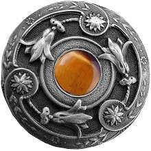 Notting Hill Cabinet Knob Jeweled Lily-Tiger Eye Antique Pewter 1-1-4" diameter - cabinetknobsonline