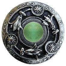 Notting Hill Cabinet Knob Jeweled Lily-Green Aventurine Brite Nickel 1-1-4" diameter - cabinetknobsonline