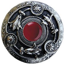 Notting Hill Cabinet Knob Jeweled Lily-Red Carnelian Brite Nickel  1-1-4" diameter - cabinetknobsonline