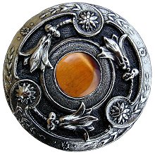 Notting Hill Cabinet Knob Jeweled Lily-Tiger Eye Brite Nickel  1-1-4" diameter - cabinetknobsonline