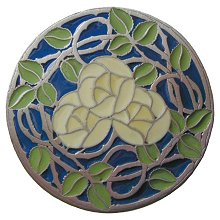 Notting Hill Cabinet Knob Delaney's Rose-Blue Antique Pewter (Enameled) 1-7-16" diameter - cabinetknobsonline