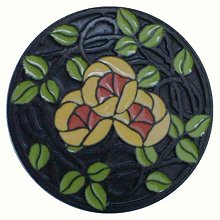 Notting Hill Cabinet Knob Delaney's Rose-Yellow Coral Flower Dark Brass (Enameled) 1-7-16" diameter - cabinetknobsonline