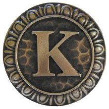 Notting Hill Cabinet Hardware Initial K  Antique Brass 1-3-8" diameter - cabinetknobsonline