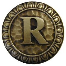 Notting Hill Cabinet Hardware Initial R  Antique Brass 1-3-8" diameter - cabinetknobsonline