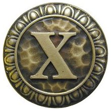 Notting Hill Cabinet Hardware Initial X  Antique Brass 1-3-8" diameter - cabinetknobsonline