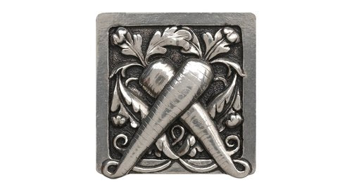 Notting Hill Cabinet Knob Leafy Carrot Brilliant Pewter 1-1-2" square - cabinetknobsonline