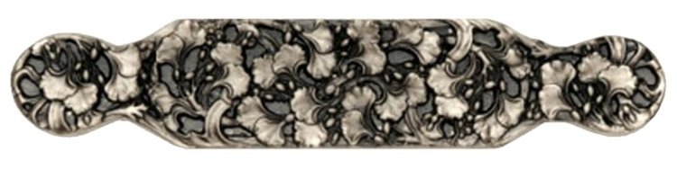 Notting Hill Cabinet Pull Florid Leaves Large Satin Nickel  6 1-4" x 1 1-4" - cabinetknobsonline