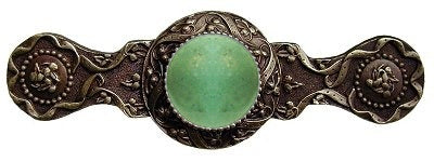 Notting Hill Cabinet Pull Victorian Jewel-Green Aventurine Antique Brass 3-7-8" x 1-1-4" - cabinetknobsonline