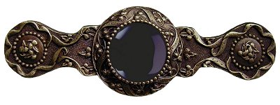 Notting Hill Cabinet Pull Victorian Jewel-Onyx Antique Brass 3-7-8" x 1-1-4" - cabinetknobsonline