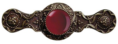 Notting Hill Cabinet Pull Victorian Jewel-Red Carnelian Antique Brass  3-7-8" x 1-1-4" - cabinetknobsonline