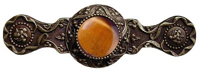 Notting Hill Cabinet Pull Victorian Jewel-Tiger Eye Antique Brass  3-7-8" x 1-1-4" - cabinetknobsonline