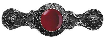 Notting Hill Cabinet Pull Victorian Jewel-Red Carnelian Antique Pewter 3-7-8" x 1-1-4" - cabinetknobsonline