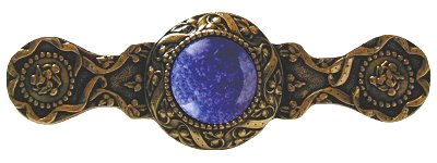 Notting Hill Cabinet Pull Victorian Jewel-Blue Sodalite 24K Gold Plate 3-7-8" x 1-1-4" - cabinetknobsonline