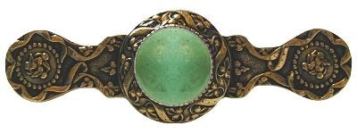 Notting Hill Cabinet Pull Victorian Jewel-Green Aventurine 24K Gold Plate 3-7-8" x 1-1-4" - cabinetknobsonline