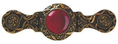 Notting Hill Cabinet Pull Victorian Jewel-Red Carnelian 24K Gold Plate 3-7-8" x 1-1-4" - cabinetknobsonline