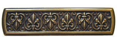 Notting Hill Cabinet Pull Fleur-de-Lis Antique Brass 4" x 1" - cabinetknobsonline