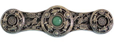 Notting Hill Cabinet Pull Jeweled Lily-Green Aventurine Antique Brass 3-7-8" x 1" - cabinetknobsonline